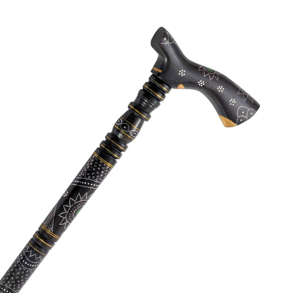 A luxurious crutch made of ebony wood and inlaid with white and yellow brass